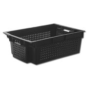 Ящики (Россия) Ящик 600*400*200 мм. для овощей конусный перфорир. дно сплошное, черный (крышка 73263,76402) /1/35/140/