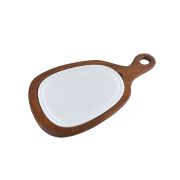 Bonna (Турция) Блюдо для подачи 24,5*20,5 см. h=2,5 см. с ручкой на дерев. подставке, фарфор серия Белый Bonna /1/6/