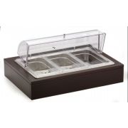 Мармит настольный (чефиндиш) GN1/1 с крышкой Roll-Top, c охлажд элем, на дерев.подст. венге 51132840